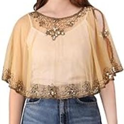 Ali Fashion Women Hand Beaded Embellished U-Nick Poncho Cape for Women, Floral Pattern Loose Capelets Cover Up Wraps Knitted Shrugs for Evening Dress Shoulder, Beachwear Ponchos Capes-image-14