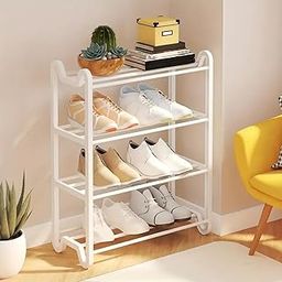 Lukzer Shoe Rack 4 Layer Multi-Purpose Open Book Storage Organizer Shelf Portable Plastic Stand Space Saving for Home, Office (Unique Feet Design/White/57.7 X 45.5 X 20Cm)-24