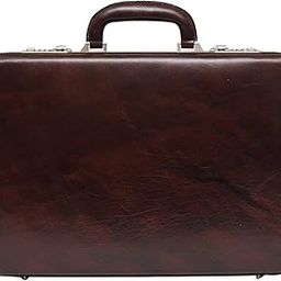 Genuine Leather Suitcase for Men Office Briefcase documents Storage 17" Brown Briefcase 2 Year Warranty-30