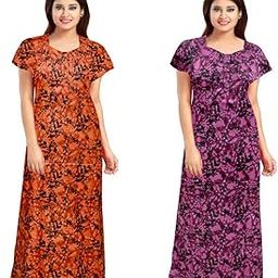 Nighty for Women Cotton Printed Maxi Gown Ankle Length Nighty Night Dress Gown for Women Maxi - Free Size (Pack of 2)-picture-21