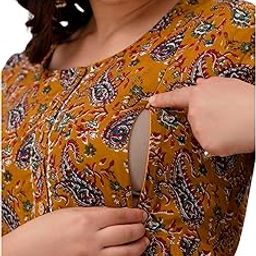 Women's Pure Cotton Floral Printed Maternity Gown/Maternity Wear/Feeding Gown A-line Maternity Feeding Dress Maternity Kurti Gown for Women-image-87
