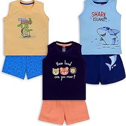 Baby Boys Pack Of 3 Sleeveless Tank Top & Shorts Set 100% Cotton, XXL (18 to 24 Months), Printed,Multicolour-2