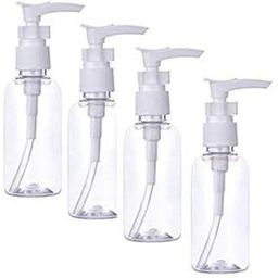 SHREEVARI 100ml Empty Clear PET Pump Bottles Refillable Cosmetic Containers Leak Proof with White Screw Dispenser Pump for Toiletries, Shampoos, Lotions, Creams, Body Wash (Pack of 4)-52