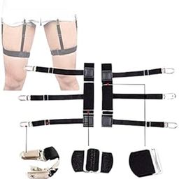 Elastic Shirt Stays Non-Slip Locking Clamps 3 Line Garter Shirt Suspender For Men (Black, Free Size)-image-47