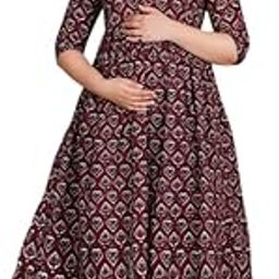 Women's Super Cotton Floral Printed Maternity Kurti with Zipper Maternity Gown for Women Feeding Dress-image-85
