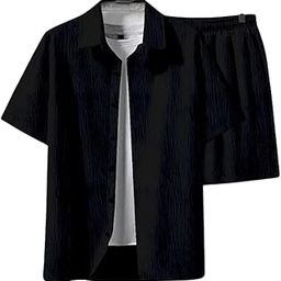 MiraMichi Regular Size Men's Solid Night Suit Set - Cotton Blend Fabric, Comfortable and Stylish (Black, Medium)-image-98
