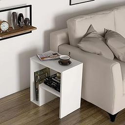 JUMBO CRAFTS Wooden Side Table, Stylish Bedside Stand, End Sofa Table with Multi-Level Racks, Corner Coffee Table for Living Room, (H-Shape End Table)-White-picture-21