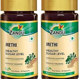 Zandu Methi Capsules (Fenugreek), Extracts of Methi (60 Veg Capsules x 2)-30