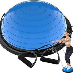 DrfzCa Balance Ball Trainer-Half Ball for Yoga with Resistance Band and Foot Pump, Improve Workout Half Balance Ball,Exercise Balance Ball for Stability Training and Home Gym-image-79