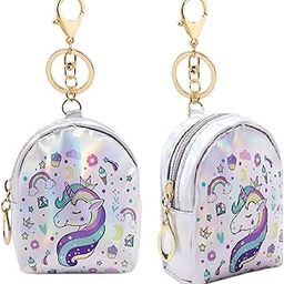 CHAMBYAL Rainbow Spark Mini Zipper Wallet with Unicorn Theme Radiant Twilight Unicorn Wallet with Keyring (Size: 4 x 3 Inches) Pack of 2-14