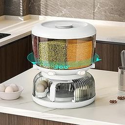 Rice and Grain Storage Container 6 Grid Rice Dispenser for Oats Beans Grains-image-10