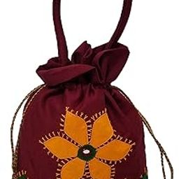 SriShopify Women's Eco Firendly Potli Banjara Traditional Batwa, Cotton Handmade Aplic Pouch(Small, Mirror, Beads and Thread Work Handcraft Purse)-image-66