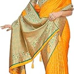 Women's Pure Kanjivaram Silk Saree Banarasi Silk Wedding Sarees for Women with Blouse Piece-image-83