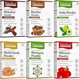 Elecious Naturals Complete Hair care combo Kit - Contain 6 powders (Amla Powder, Reetha Powder, Shikakai Powder, Methi Powder, Bhringraj Powder and Hibiscus powder) | 100% Natural and Preservative Free | Make hair strong, shiny and silky | Reduce Hairfall and promote hair growth-15