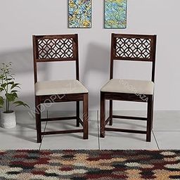 Sheesham Wood CNC Dining Chairs Set of 2 Multipurpose Dining Room Furniture Wooden Seating Dinner Chairs with Cushion for Study Room Home and Office (CNC with Cushion, Walnut Finish)-5