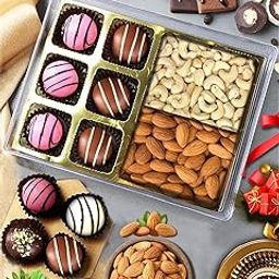 WINNI - Lavish Truffles Chocolates 6 Pcs With - Almond & Cashew Pack | Diwali Gift Hamper | Premium Handmade Chocolates Gift Box For Birthday, Anniversary, Partner, Girls, Boys, Girlfriend, Boyfriend, Couple, Kids | Chocolate Bouquet, Basket & Hamper | Dark Chocolate Pack | Dry Fruits Gift Hamper-image-28