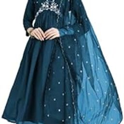 Alia Cut Embroidered Anarkali Kurta Set with Pants and Dupatta, Teal Blue, Long Sleeve || Kurta sets for woman || Cotton dress for woman || Cord set for women cotton-picture-33
