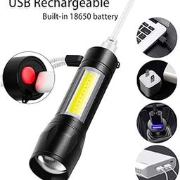RDC COLLECTIONS LED Flashlight with COB Light Mini Waterproof Portable LED XPE COB Flashlight USB Rechargeable 3 Modes Pen Clip Light Flashlight with Hanging Rope Small Size Black Color-image-14