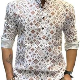 Cotton Blend Casual Printed Round Neck Full Sleeve Regular Short Kurta for Men-picture-33