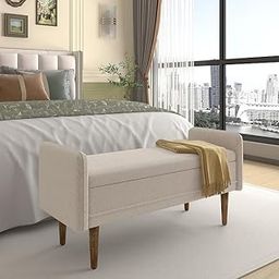 LEGACY OF COMFORT Asafi Ottoman Storage Stool - Modern Bedroom Armrest Suitable for Bed End, Leisure, and Corridor Use - Beige-image-64