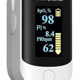 HealthSense Pulse Oximeter, SpO2 Fingertip Monitor with OLED Display, Audio Visual Alarm, Plethysmograph, Four Directional Display, 1 Year Warranty & Batteries Included - Accu-Beat FP 910-19
