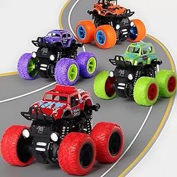 Storio Pack of 4 4x4 Friction Powered Mini Monster Trucks for Boys 3-7 Years | Durable Alloy & Non-Toxic Plastic Car Toys | Educational Toy Vehicles with Non-Slip Tires | Gift for Kids-0