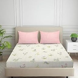 Nivasam Cotton Feel Glace Cotton Elastic Fitted Printed King Size Double Bed Bedsheet with 2 Pillow Cover(72"x78") 300-350 threadcount (Wildflower Waltz)-10