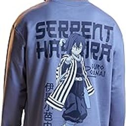 Demon Slayer: Obanai Men and Boys Round Neck Blue Graphic Printed Cotton Breathable Lightweight All-Season Full Sleeves Oversized T-Shirt-image-91