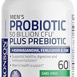Men's Probiotic 50 Billion CFU Plus Prebiotic with Ashwagandha, Fenugreek & Zinc, Supports Healthy Digestion & Immune Function Non-GMO, 60 Vegetarian Capsules-image-22