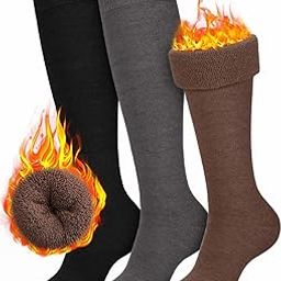 3 Pairs Warm Knee High Socks for Women - Thick Thermal Boot Socks for Hiking, Running, Work, Gifts, Winter-picture-27