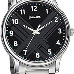 Smart Plaid Quartz Analog Black Dial Stainless Steel Strap Watch for Men-NR77105SM02W/NT77105SM02W-49