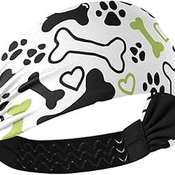 OTVEE Cute Dog Bones Hearts Paw Headband for Women, Elastic Yoga Headwraps Hair Band Sweatband for Fitness Yoga Workout-image-15