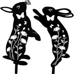 UJEAVETTE 2X Decorative Garden Iron Stakes Animal Decors Landscape Silhouette Yard Art Bunny H 35CM-image-24