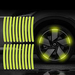 generic 20 Pcs Reflective Radium Wheel Stickers for Cars, Bikes, Bicyles, Trucks and Electric Vehicles - Anti Collision Glow in The Dark Reflective Tape Warning Sticker for Decoration (Yellow Colour)-picture-13