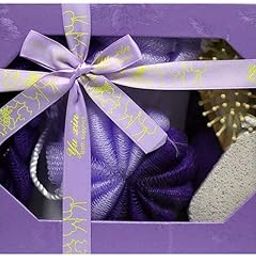 EZ Life 5 Pcs Spa Bath Hamper Set - Purple - Loofah, Scrubber, Brush, Pumice Stone & Napkin-image-89
