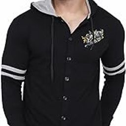 blisstone Men's Full Sleeve Hooded T-Shirt with Button Closure & Contrast Striped Sleeves | Stylish Cotton Blend Hoodie for Casual & Sportswear-picture-44