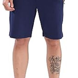 Men's Slim Fit Solid Pattern Cotton Polyester Blend Flat Front Casual Shorts-image-1
