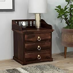 Marwaries Presents Solid Sheesham Wood Bedside Side Table with 3 Drawer for Bedroom, Sofa, Small, Brown (Natural Walnut)-image-68