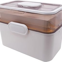 AnRui 3-Tier Medicine Storage Box, Emergencies First Aid Kit Container, Portable Plastic Medicine Storage Organizer Holder Multipurpose Box with Handle for Home, Travel, Camping, Hiking, School (Beige Brown)-image-45