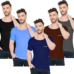 Men's Cotton Colored Round Neck Half Sleeves Vest – Modern Baniyan, Pack of 5 Multicolour (Colours May Vary)-picture-11