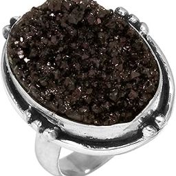 Druzy Black Gemstone Ring Solid 925 Sterling Silver Handmade Jewelry Size 9 (25115_R5)-image-19