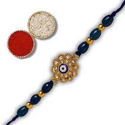 Premium Evil Eye Rakhi for Brother | Blue Beads & Crystal Floral Rakhi with Roli Chawal | Raksha Bandhan Designer Protection Thread for Bhai-image-76