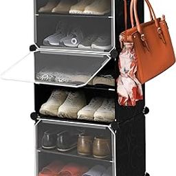 ABOUT SPACE Shoe Rack for Home with Door - 12 Pair DIY Slipper Stand with Hanger, 3 Cube Expandable Shelves Closed Shoes Rack for Home Men, Women Heels Boots Flip-Flops (L 40 x B 30 x H 90 cm)-Black-20