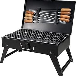 BRIGHTBERG Foldable Charcoal Barbeque Brivecase Tandoori Grill Set for Home & Outdoor Portable, Easy To Assemble CRC Seat Powder Coating Body With Tong Charcoal 8 Wooden Sheak Gloves Jali BQM29-image-16