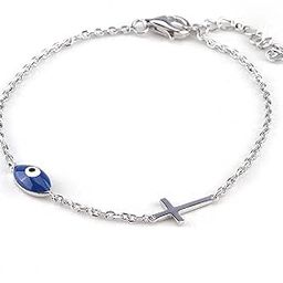 Pure 925 Evil Eye Silver Bracelet with Cross for Ladies, Adjustable | Gifts for Women and Girls | With Certificate of Authenticity and 925 Stamp | 6 Months Warranty-image-34