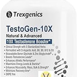 Trexgenics Testogen-10X Synergistic Action with Ashwagandha withanolides, Fenugreek & Tribulus saponins, Boron Glycinate,Zinc,Aspartic acid,D3,B6,B9,B12(60Vcaps) (Pack of 1)-24