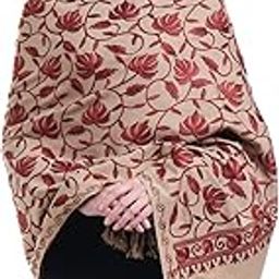 Pashmina Stole for women, leaf ARI embroidery, all weather, large, warm, very soft pashmina feel stole/scarf.-image-0