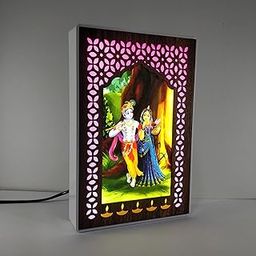 REGALOCASILA Little Radha Krishna Table Lamp Idol Set for Pooja Home Decor Temple Decorative Item Religious Good Luck Gift Anniversary Birthday Gifts Office Decoration Sculpture Showpiece Frame-23