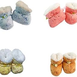 Multi-Coloured Warm Winter Slipper Socks for Baby Boys Sweet Girl, Booties Slipper Socks Cum Shoes Socks for Indoor use for 0 to 12 months Babies - Soft Rubber Sole (Pack of 4 Pair)-image-81