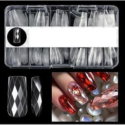 Square Nail Tips-140 Pcs Clear Medium Square Nail Tips, 3D Diamond Shape Designs Soft Gel Tip Full Cover Acrylic Nail Tips,Nail Extension 14 Sizes Suitable for Nail Tips Art Salons and Home DIY-image-38